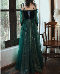 Formal Dress Online, elegant dark green lace gown Prom Dress