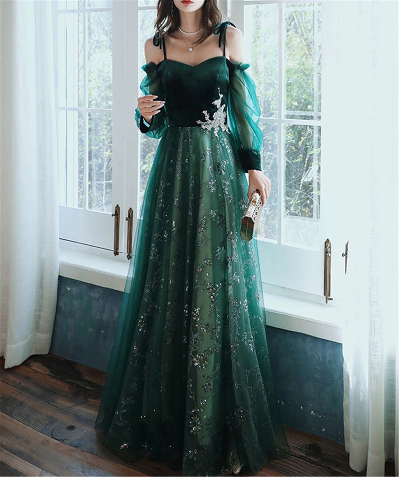 Formal Dresses Gowns, elegant dark green lace gown Prom Dress
