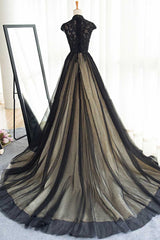 Formal Dresses On Sale, Elegant High Neck Swee Train Rhinestone Prom Dress, Black Formal Dress