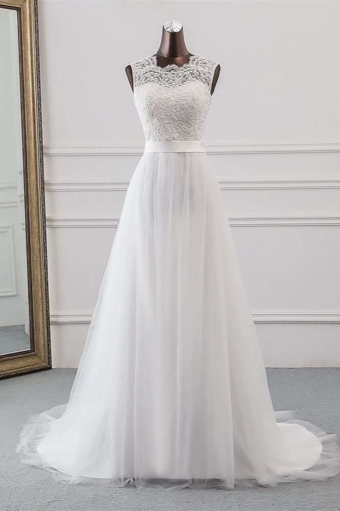 Wedding Dresses Pinterest, Elegant Long A-line Jewel Tulle Appliques Lace Wedding Dress