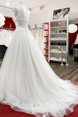 Wedding Dress Lace Sleeves, Elegant Long A-line Princess Tulle Sweetheart Ruffles Wedding Dress