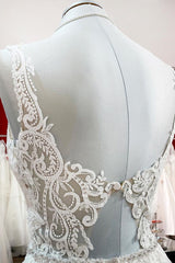 Wedding Dresses Laced Sleeves, Elegant Long A-line Princess Tulle Sweetheart Ruffles Wedding Dress