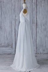 Weddings Dresses Lace Sleeves, Elegant Long A-line Ruffle Lace Chiffon Wedding Dress