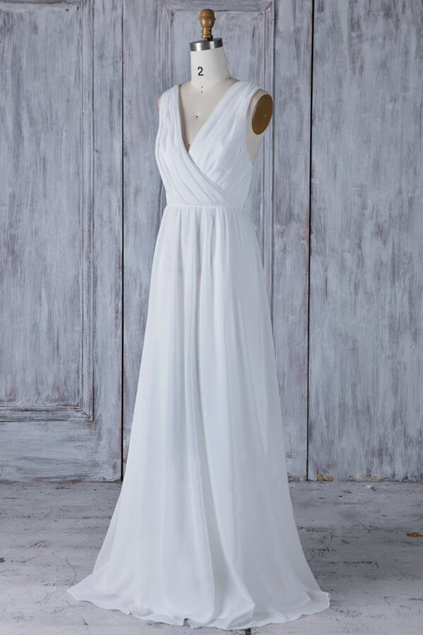 Wedding Dresses Lace Sleeves, Elegant Long A-line Ruffle Lace Chiffon Wedding Dress