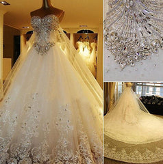Wedding Dress Elegant Classy, Elegant Long A Line Sweetheart Appliques Crystal Beading Wedding Dress