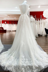 Wedding Dress Shoulders, Elegant Long A-Line V Neck Tulle Spaghetti Straps Lace Wedding Dress