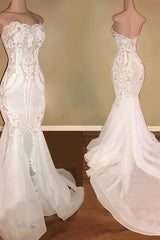 Wedding Dressed With Pockets, Elegant Long Mermaid Sweetheart Sequins Wedding Dress