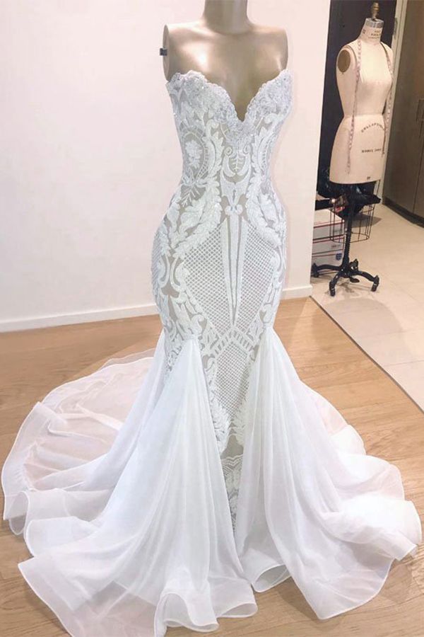 Wedding Dress Jewelry, Elegant Long Mermaid Sweetheart Sequins Wedding Dress