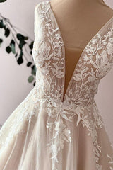 Wedding Dresses Gowns, Elegant Long Sweetheart A-Line Tulle Appliques Lace Wedding Dress