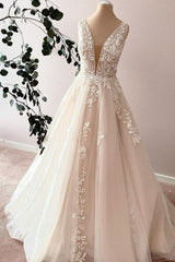 Wedding Dress Gowns, Elegant Long Sweetheart A-Line Tulle Appliques Lace Wedding Dress