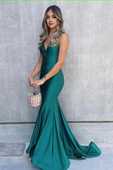 Elegant havfrue grøn lange prom kjoler formel kjole