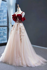 Prom Dress Tight Fitting, Elegant Straps Tulle with Velvet Red Long Prom Formal Dress,Maxi Dresses