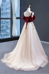 Prom Dresses Tight Fitting, Elegant Straps Tulle with Velvet Red Long Prom Formal Dress,Maxi Dresses