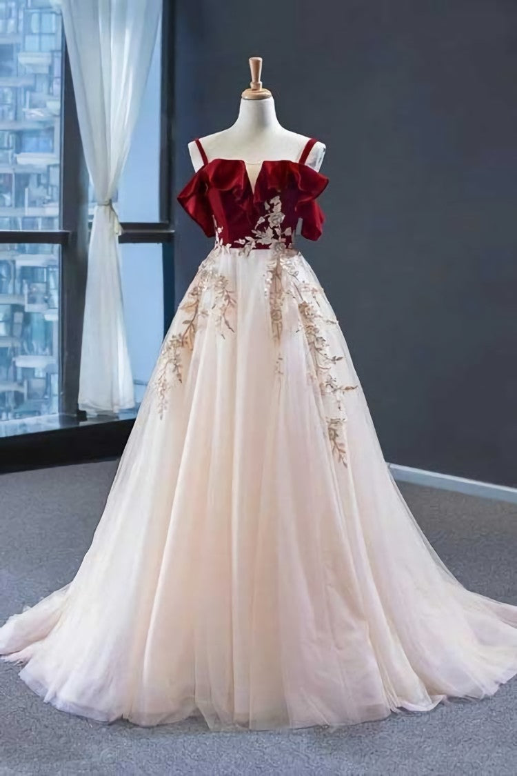 Prom Dresses 2034 Red, Elegant Straps Tulle with Velvet Red Long Prom Formal Dress,Maxi Dresses