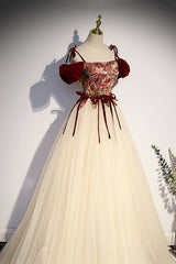 Evening Dress For Wedding Guest, Elegant Tulle Embroidery Long Evening Dress, Off the Shoulder Party Dress