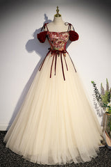 Evening Dresses Floral, Elegant Tulle Embroidery Long Evening Dress, Off the Shoulder Party Dress