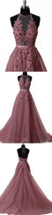 Modest Prom Dress, Elegant tulle lace long prom dress, lace evening dress