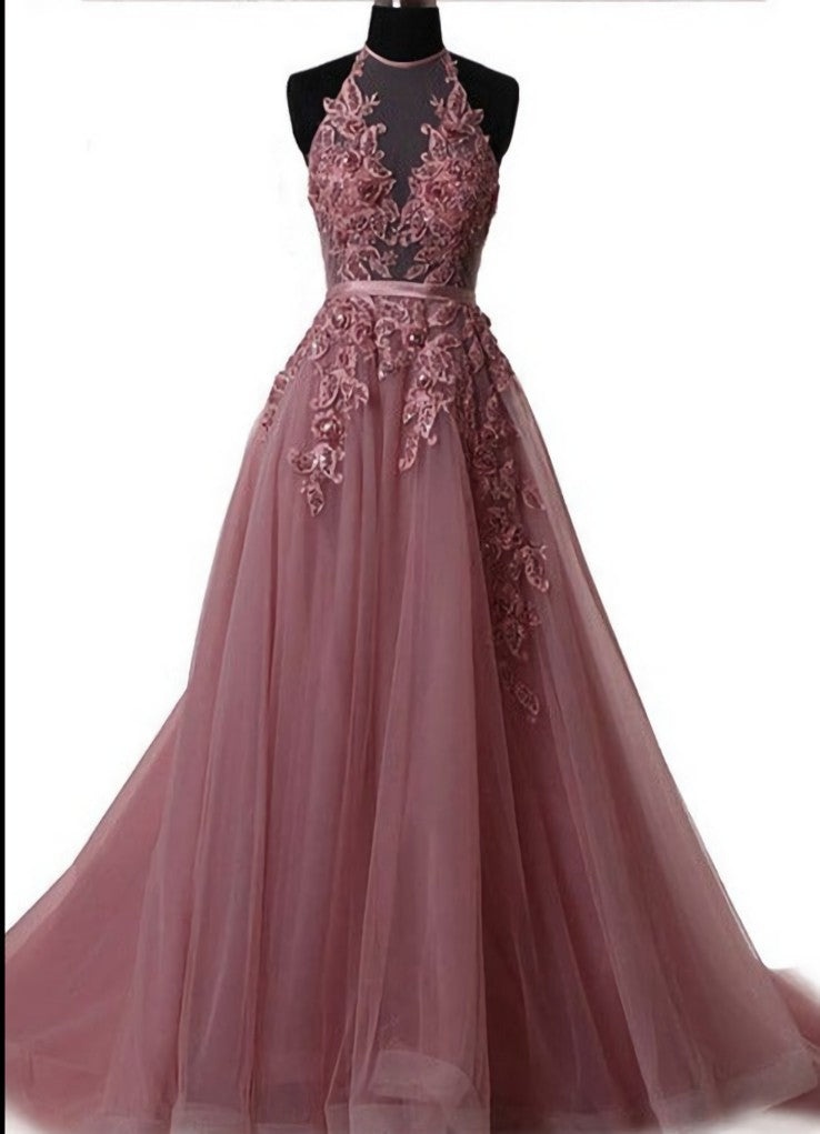 Sweater Dress, Elegant tulle lace long prom dress, lace evening dress