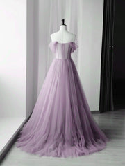 Evening Dresses 3 11 Sleeve, Elegant Tulle Long Party Dress with Flowers, A-line Tulle Evening Dress Prom Dress