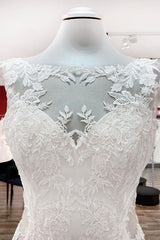 Wedding Dresses Trends, Elegant White Long Mermaid Tulle Lace Open Back Wedding Dresses