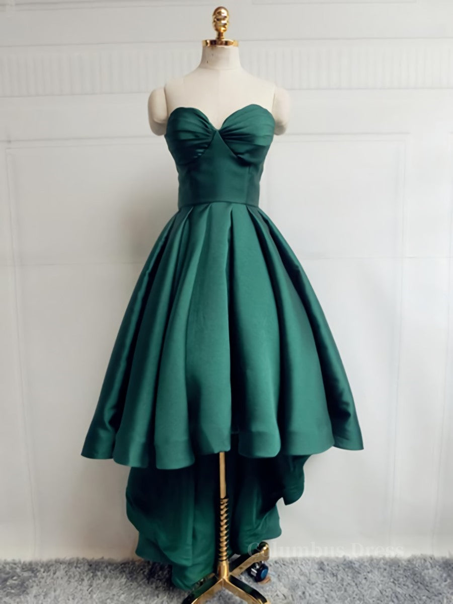 Party Dress Styling Ideas, Emerald Green High Low Satin Prom Dresses, Emerald Green High Low Formal Graduation Dresses