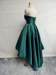 Party Dresses Shorts, Emerald Green High Low Satin Prom Dresses, Emerald Green High Low Formal Graduation Dresses
