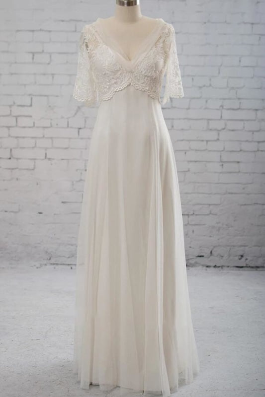 Wedding Dress Customizations, Empire Waist V-neck Tulle A-line Wedding Dress