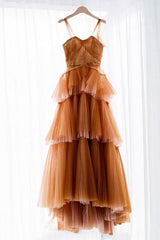 Party Dress Bling, Off the Shoulder Tulle Tiered Long Prom Dress,  A Line Evening Gown