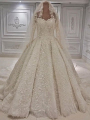 Wedsing Dress Styles, Expensive Lace Appliques Long Sleevess Ball Gown Wedding Dress