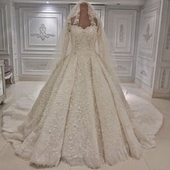 Wedding Dresses Style, Expensive Lace Appliques Long Sleevess Ball Gown Wedding Dress