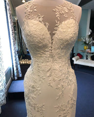 Wedding Dressed Under 1003, Exquisite Jewel Sleeveless Wedding Dress Sheath Tulle Lace Open Back Bridal Gown