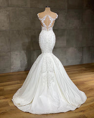 Wedding Dress Classic Elegant, Exquisite Long Lace V-neck Sleeveless Mermaid Wedding Dresses