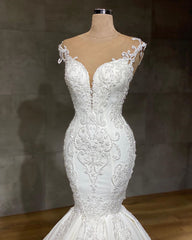 Wedding Dresses Classic Elegant, Exquisite Long Lace V-neck Sleeveless Mermaid Wedding Dresses
