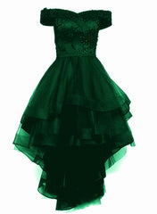 Go Out Outfit, Fashionable Dark Green High Low Tulle with Lace Homecoming Dress, Green Party Dresses