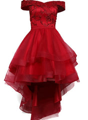 Festival Outfit, Fashionable High Low Party Dress, Red Off Shoulder Homecoming Dress