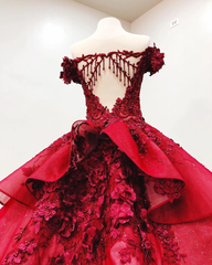 Party Dress Name, Ball Gown Off the Shoulder Prom Dress with Beading, Puffy Long Quinceanera Dress