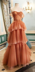 Party Dress Roman, Coffee color sweetheart neck long prom dress, evening dress