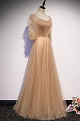 Homecoming Dress Sparkles, Cute Tulle Long Prom Dresses, A-Line Evening Dresses