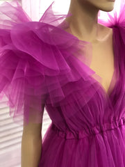 Party Dress Quotesparty Dresses Wedding, Fuchsia A-line V Neck Tulle Prom Dress