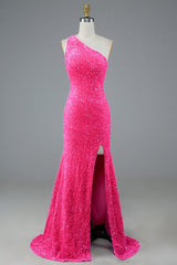 Fuchsia Sequin Long Prom Dress with Slit