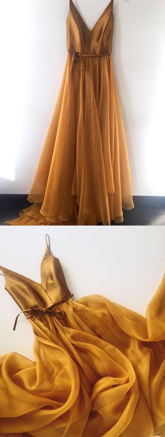 Prom Dresses Sage Green, Spaghetti Strap A Line V Neck Gold Formal Long Prom Dresses