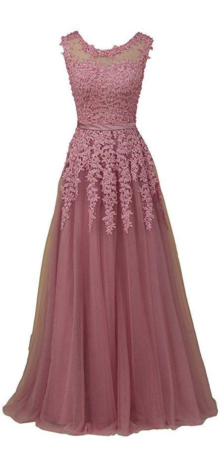 Prom Dresses Brown, Prom Dresses, Scoop A Line Tulle Floor Length Evening Gowns