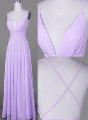 Bridesmaids Dress Designs, Lavender Chiffon Cross Back V Neckline Prom Gowns Chiffon Fashion Junior Prom Dress