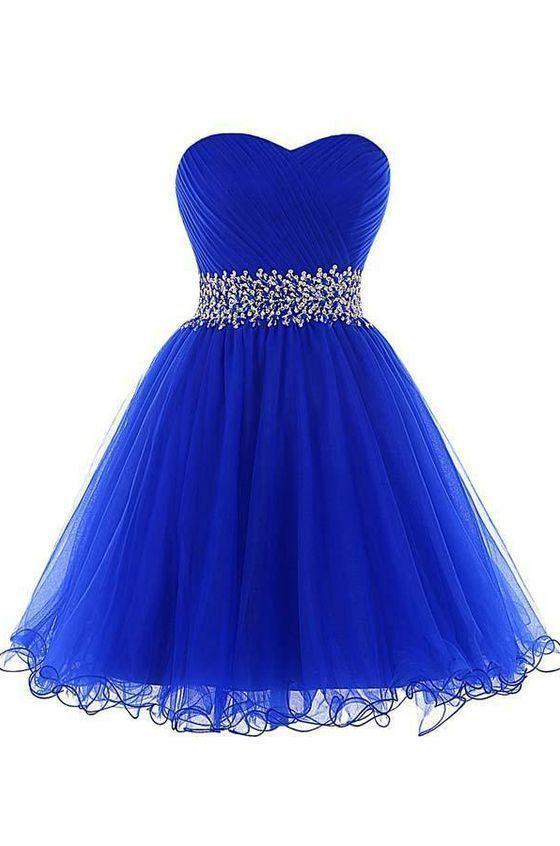 Pink Prom Dress, A Line Homecoming Dresses, A Line Sweetheart Short Tulle Lace Up Royal Blue Homecoming Dress