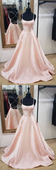 Prom Dresses Gold, Simple Pink Satin Long Prom Dress, Pink Evening Dress