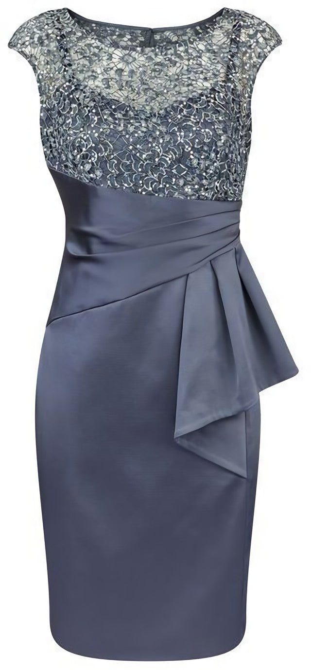 Formal Dress Wear For Ladies, Short Sheath Bateau Cap Sleeves with Beading Ruffles Prom Dresses