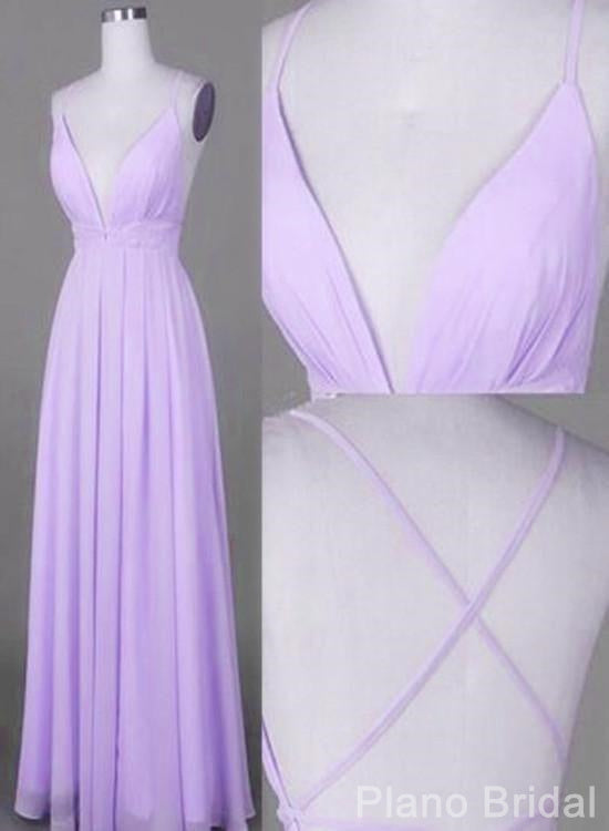 Bridesmaids Dress Designers, Lavender Chiffon Cross Back V Neckline Prom Gowns Chiffon Fashion Junior Prom Dress