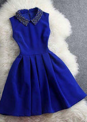 Formal Dress, Blue Dress With Beaded Collar