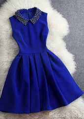 Prom Dress Two Pieces, Blue Dress With Beaded Collar