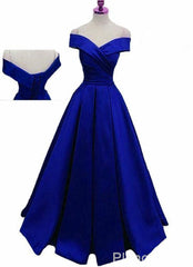 Prom Dresses Two Pieces, Royal Blue Satin Floor Length Formal Gown Prom Dress, 2024 Blue Party Gown
